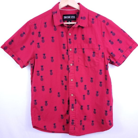 Iron Co Short Sleeve Red Pineapple Hawaiian Button Up Shirt Size S Mens & Unisex - Picture 1 of 9